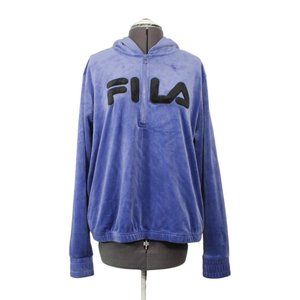 FILA women's blue velour‎ 1/4 zip hooded sweatshirt XL